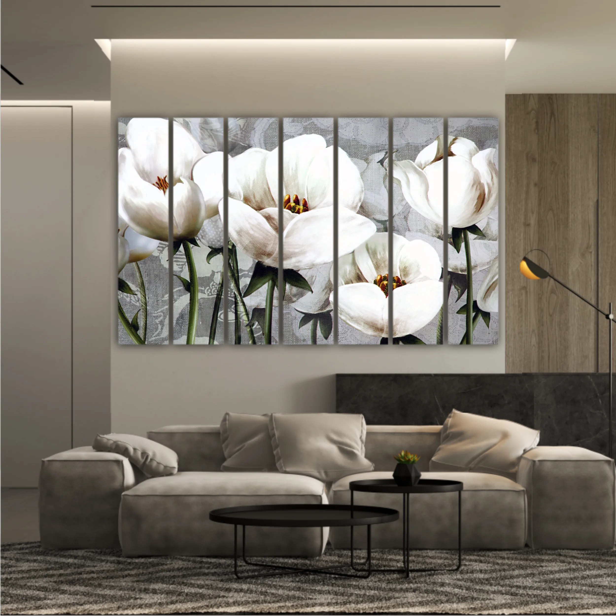 White peonies on a gray background