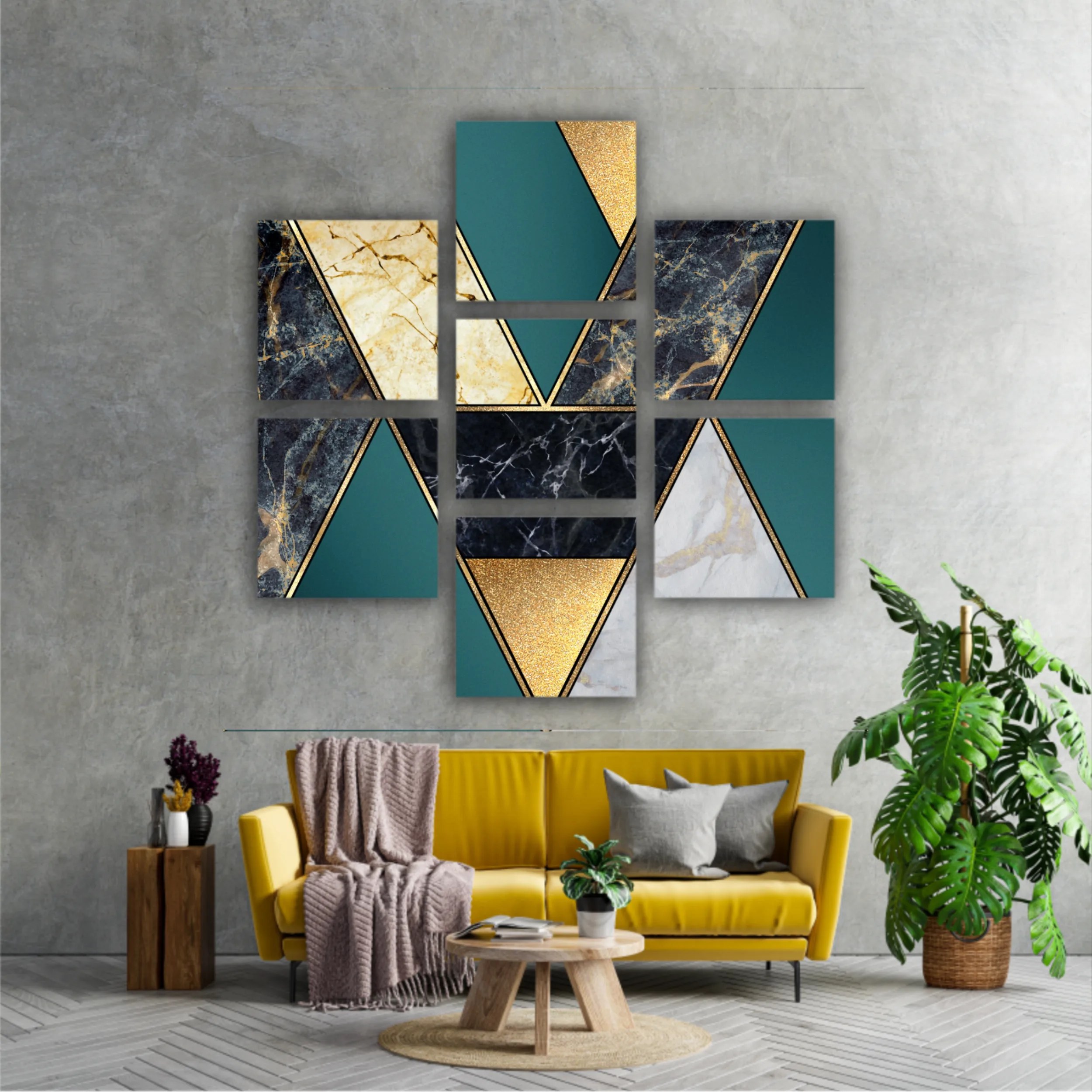 Сreative texture of marble,  modern mosaic inlay, green and gold N1