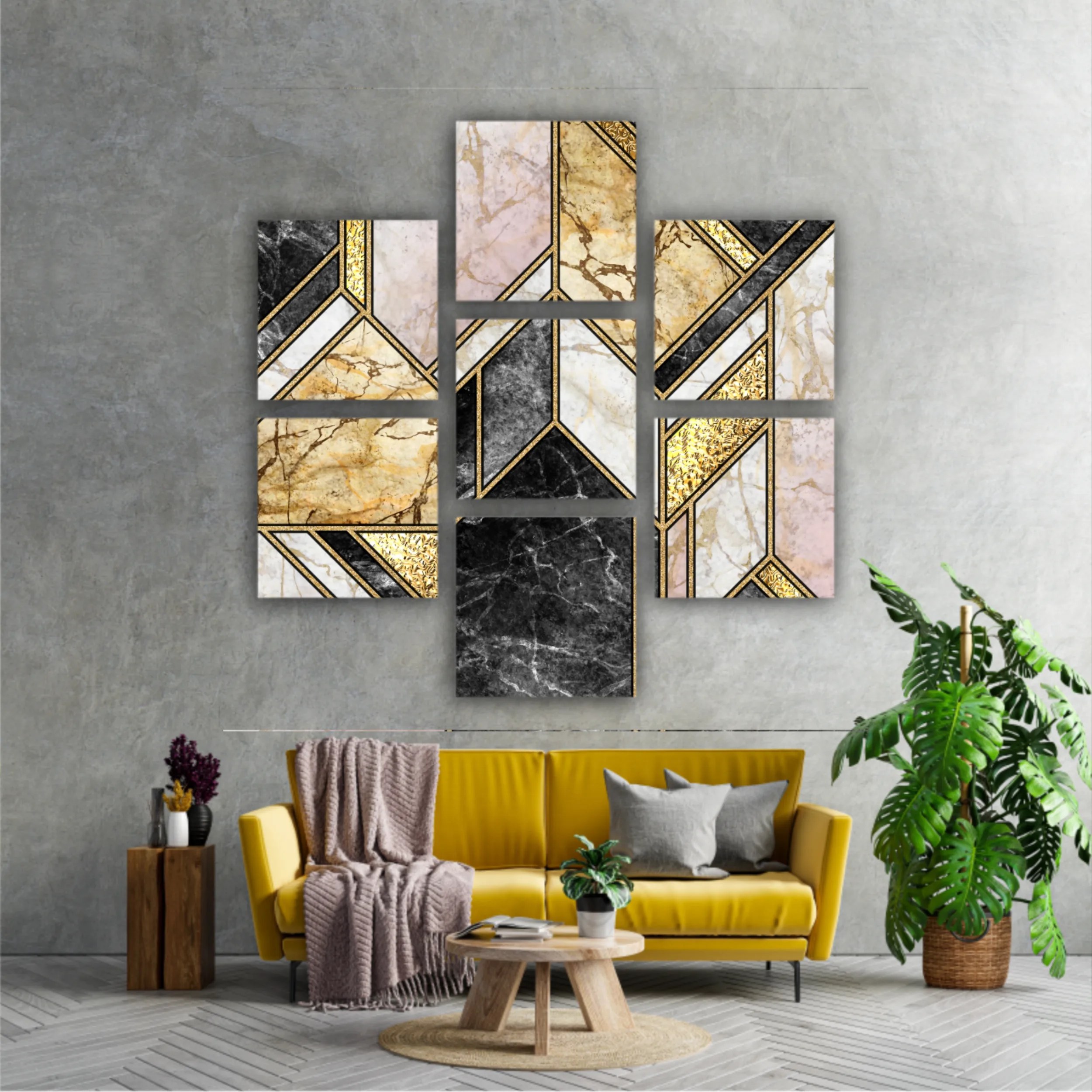 Сreative texture of marble,  modern mosaic inlay, green and gold N5