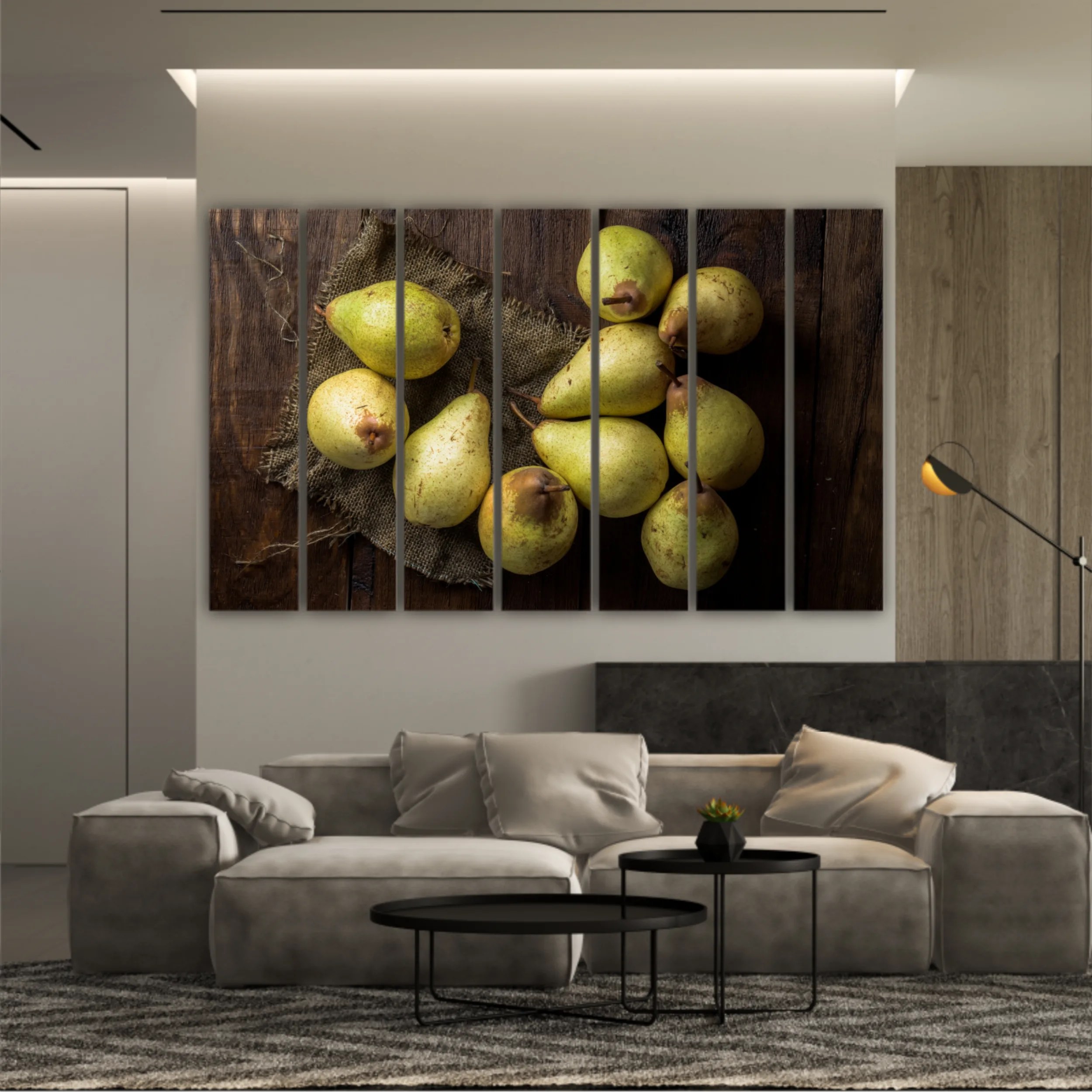 Pears on canvas and wooden board