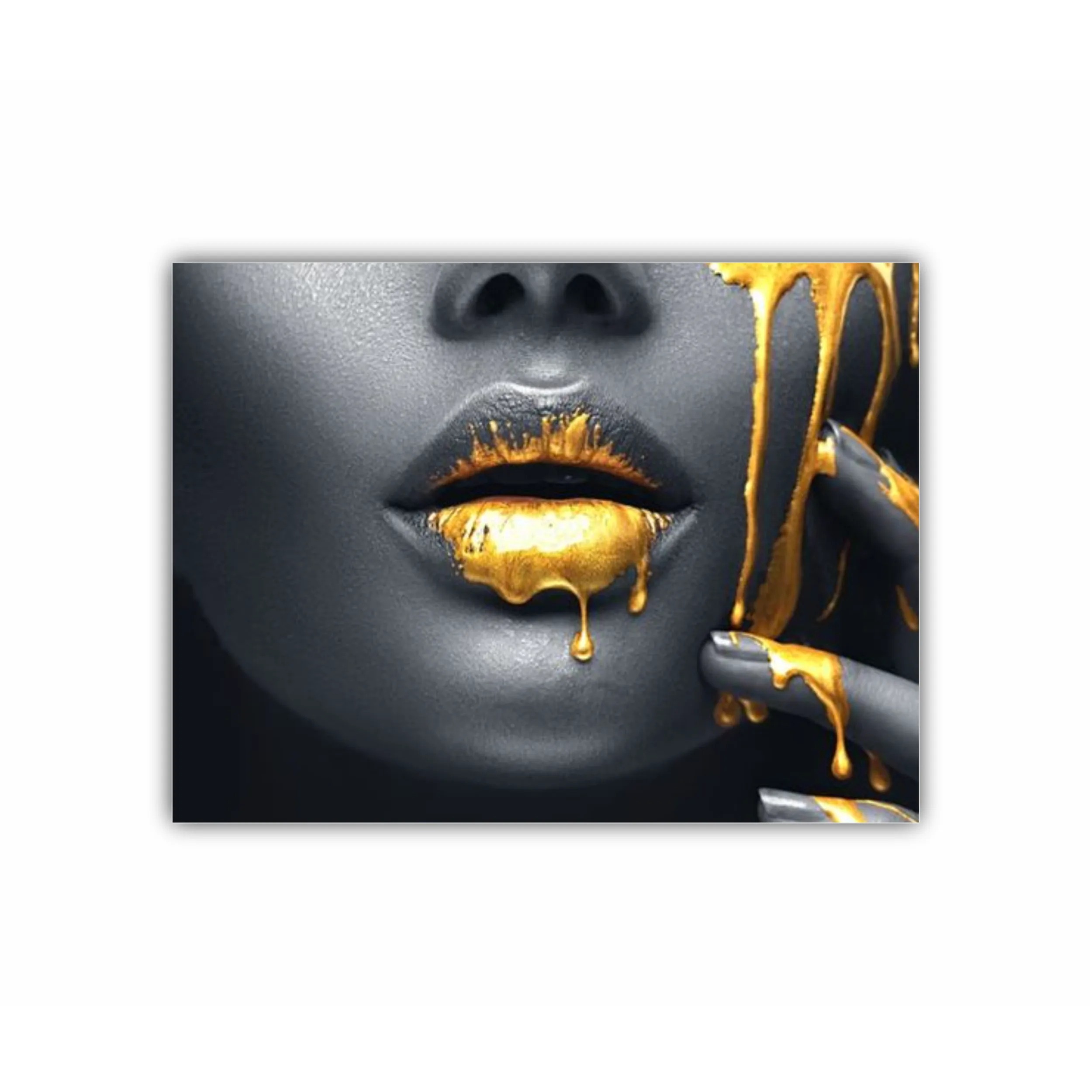 Women in golden makeup - Lips golden