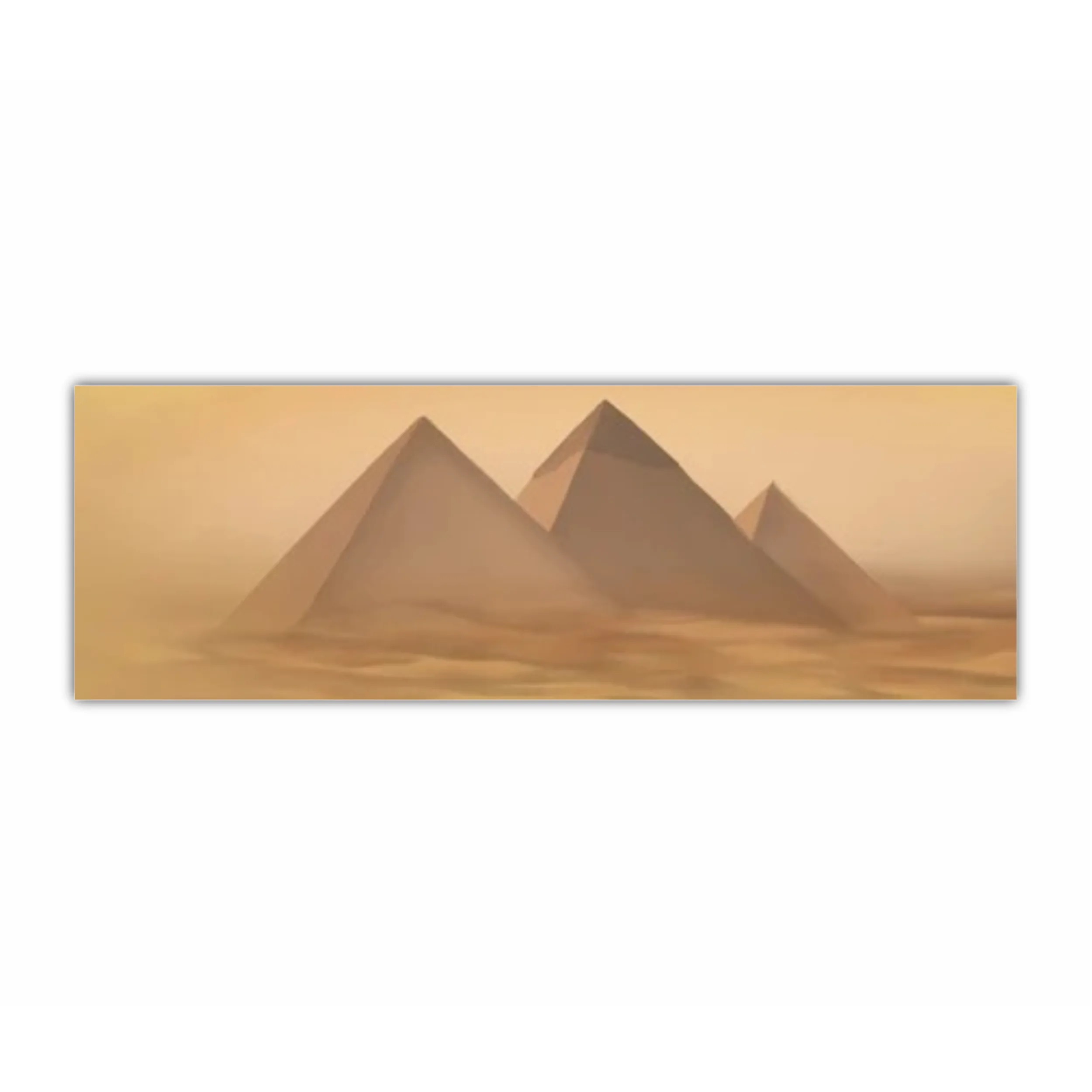 Desert landscape with pyramids. Sandstorm, camel caravan