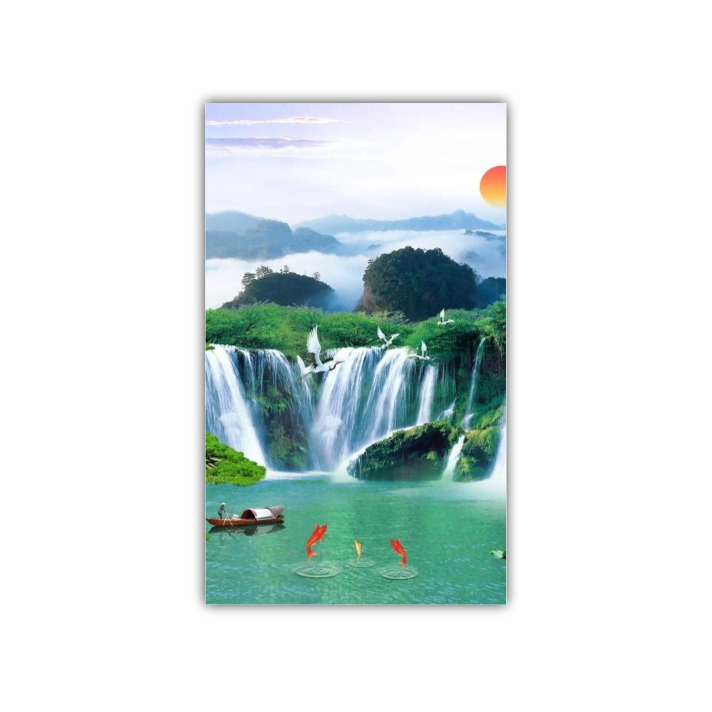 3d illustration of forest waterfall and bird