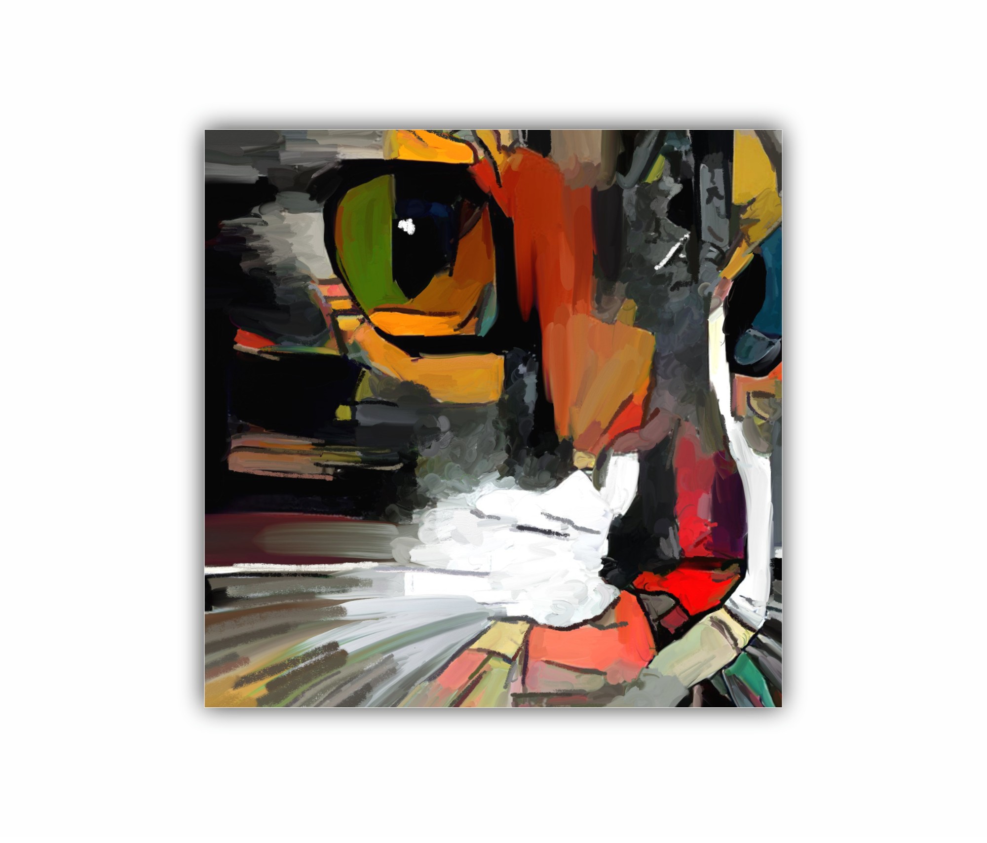 The face of a cat in a contemporary style of abstract art Beautiful colored cat