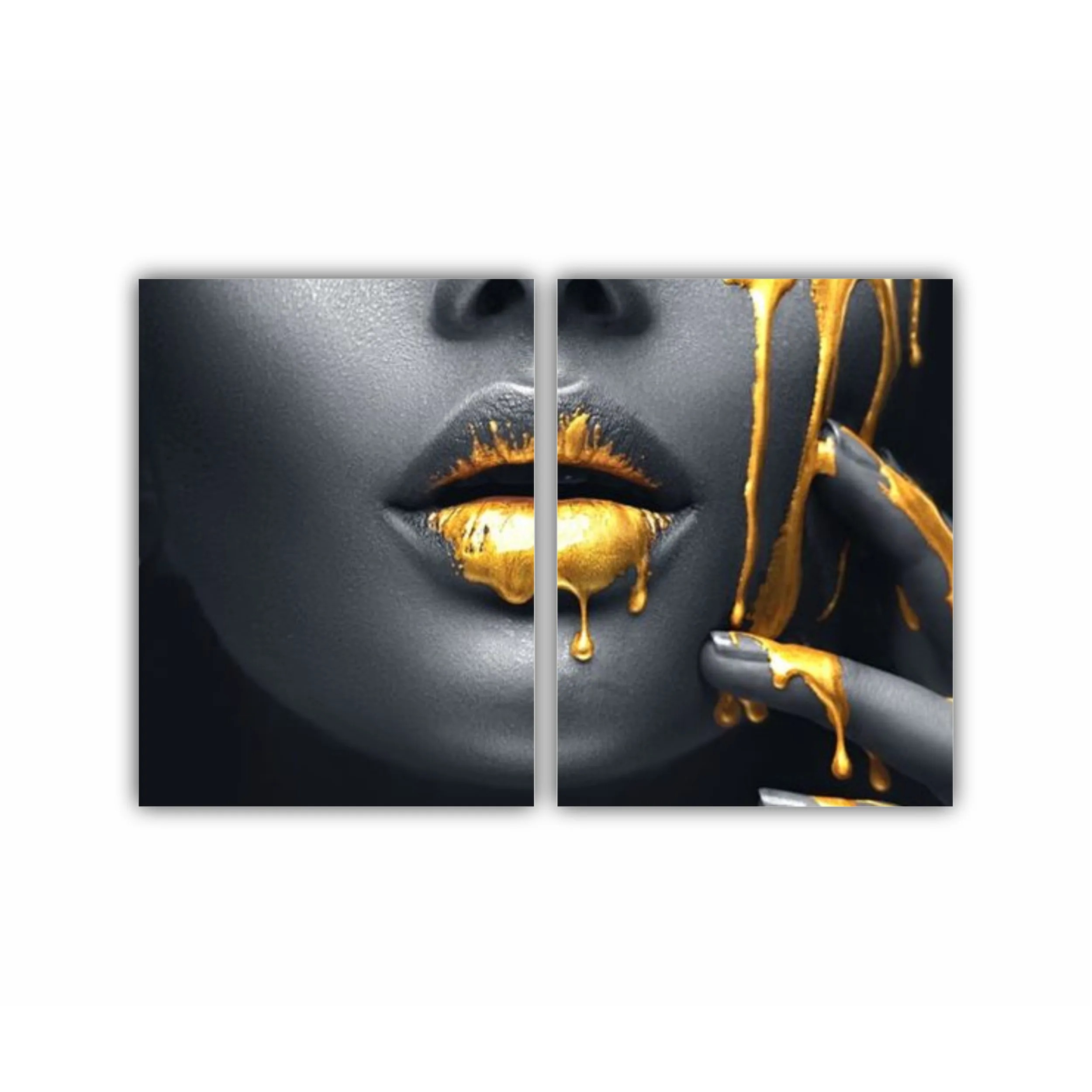 Women in golden makeup - Lips golden