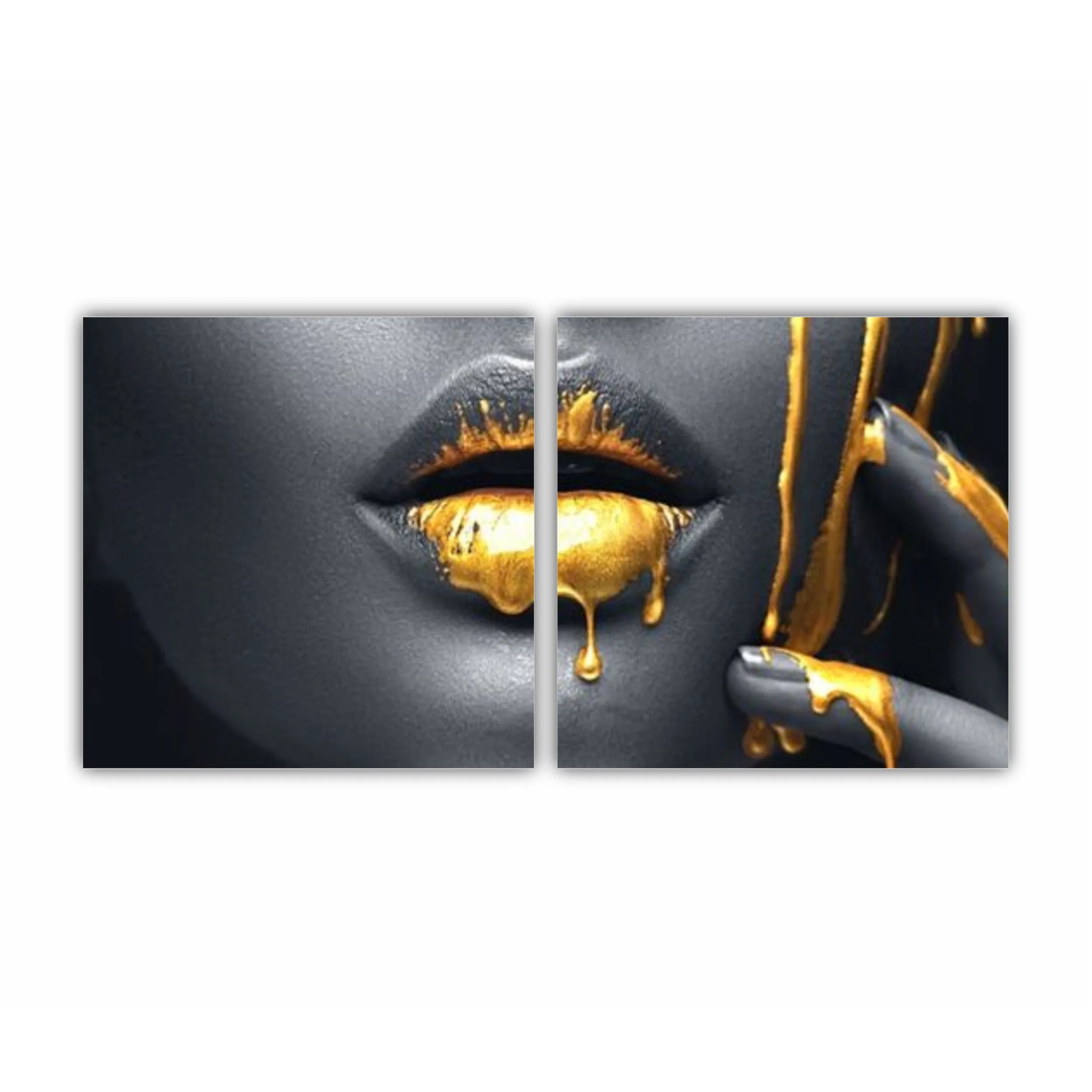 Women in golden makeup - Lips golden