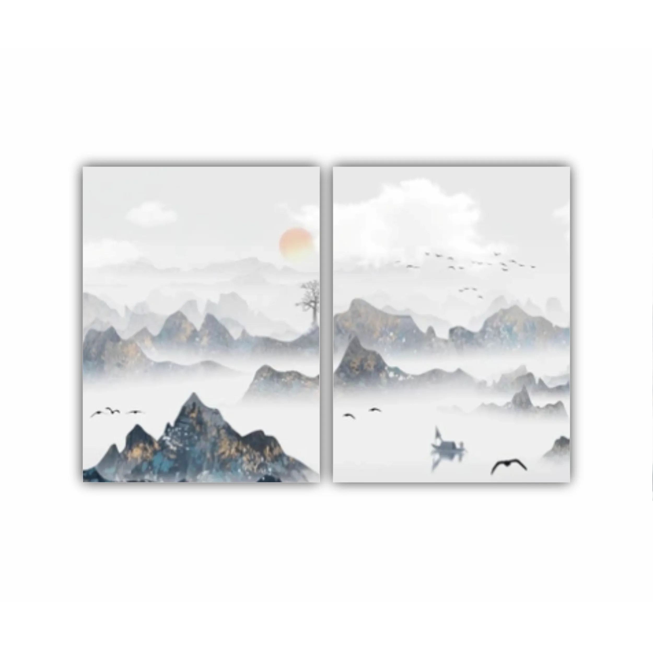 Chinese style blue artistic conception landscape illustration