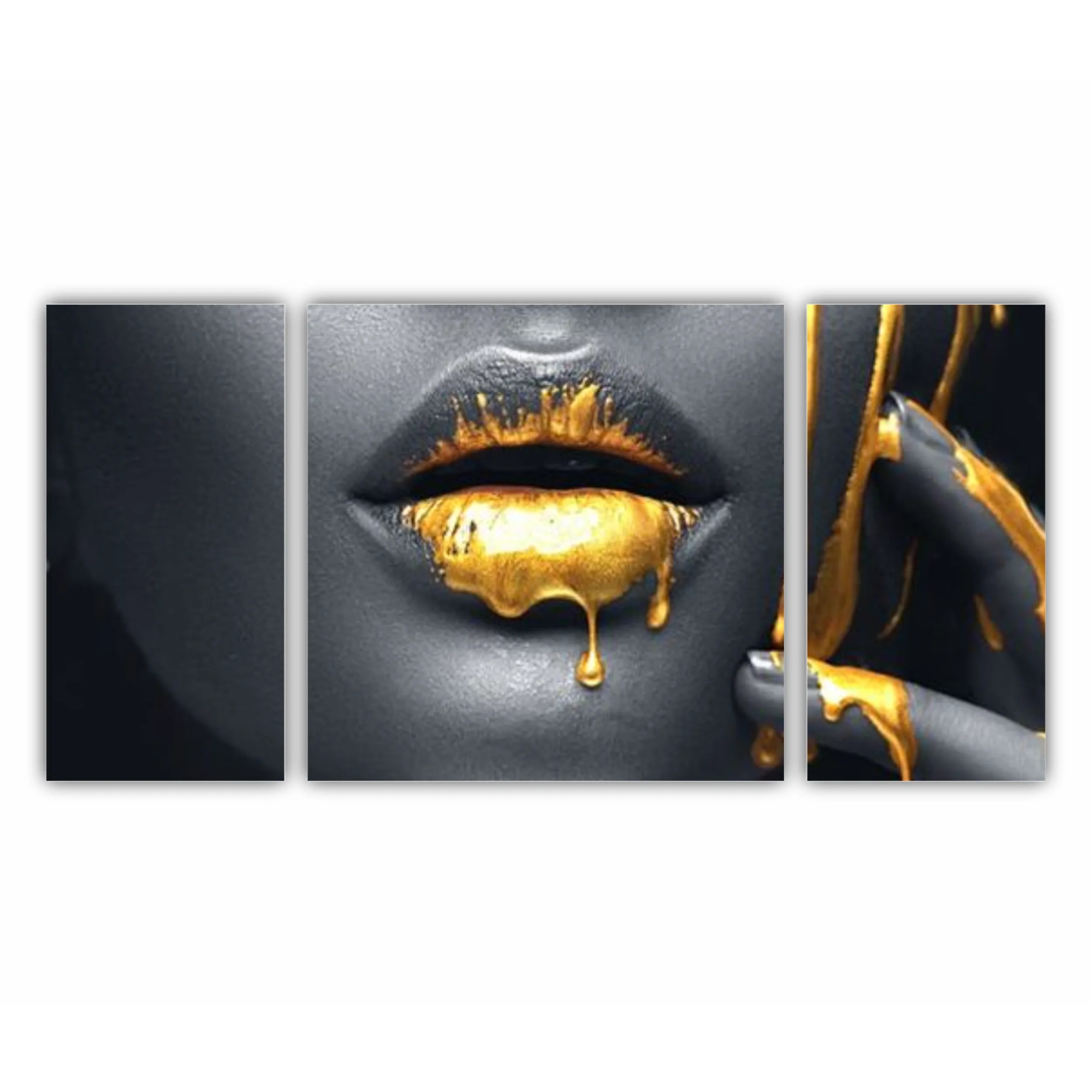 Women in golden makeup - Lips golden