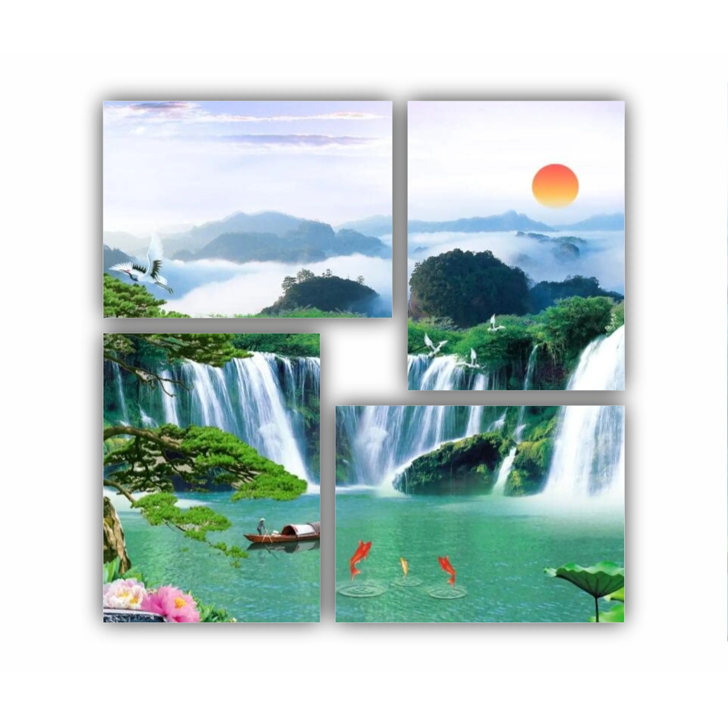 3d illustration of forest waterfall and bird