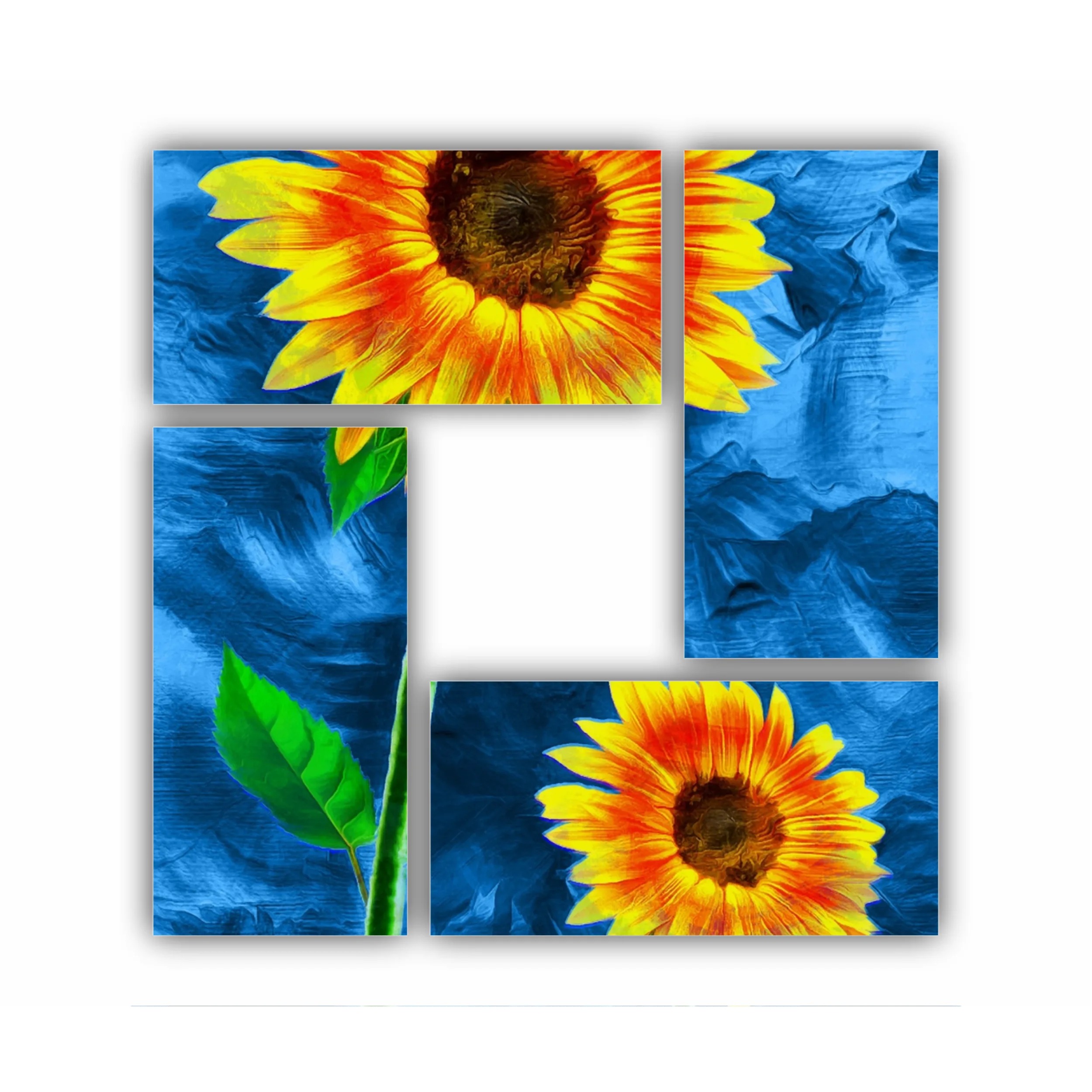 Yellow sunflowers on blue abstract background N3