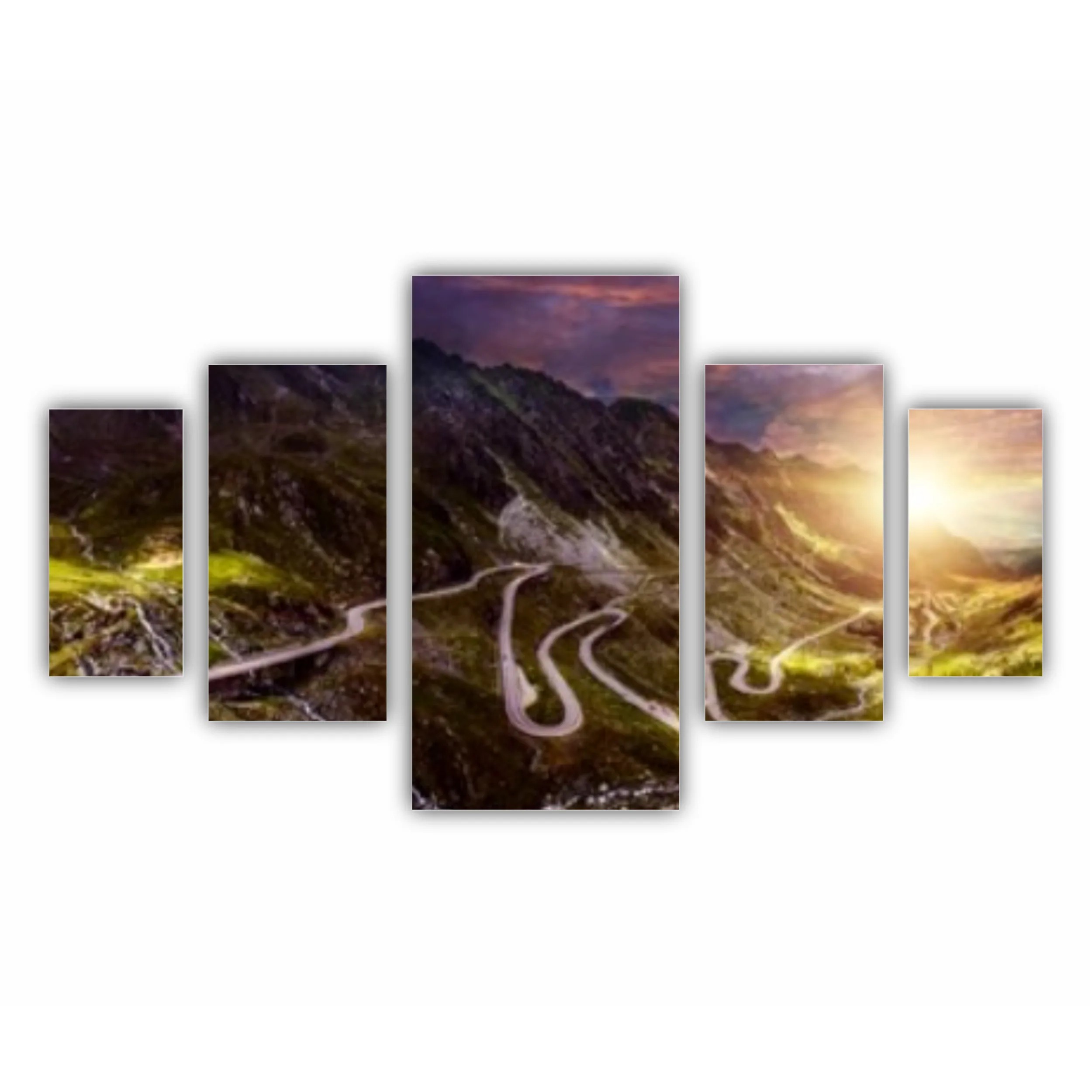 Transfagarash road - majestic mountain scenery. fantastic sunset in mountains. colorful sky over the Transfaganskaya highway, glowiing in sunlight