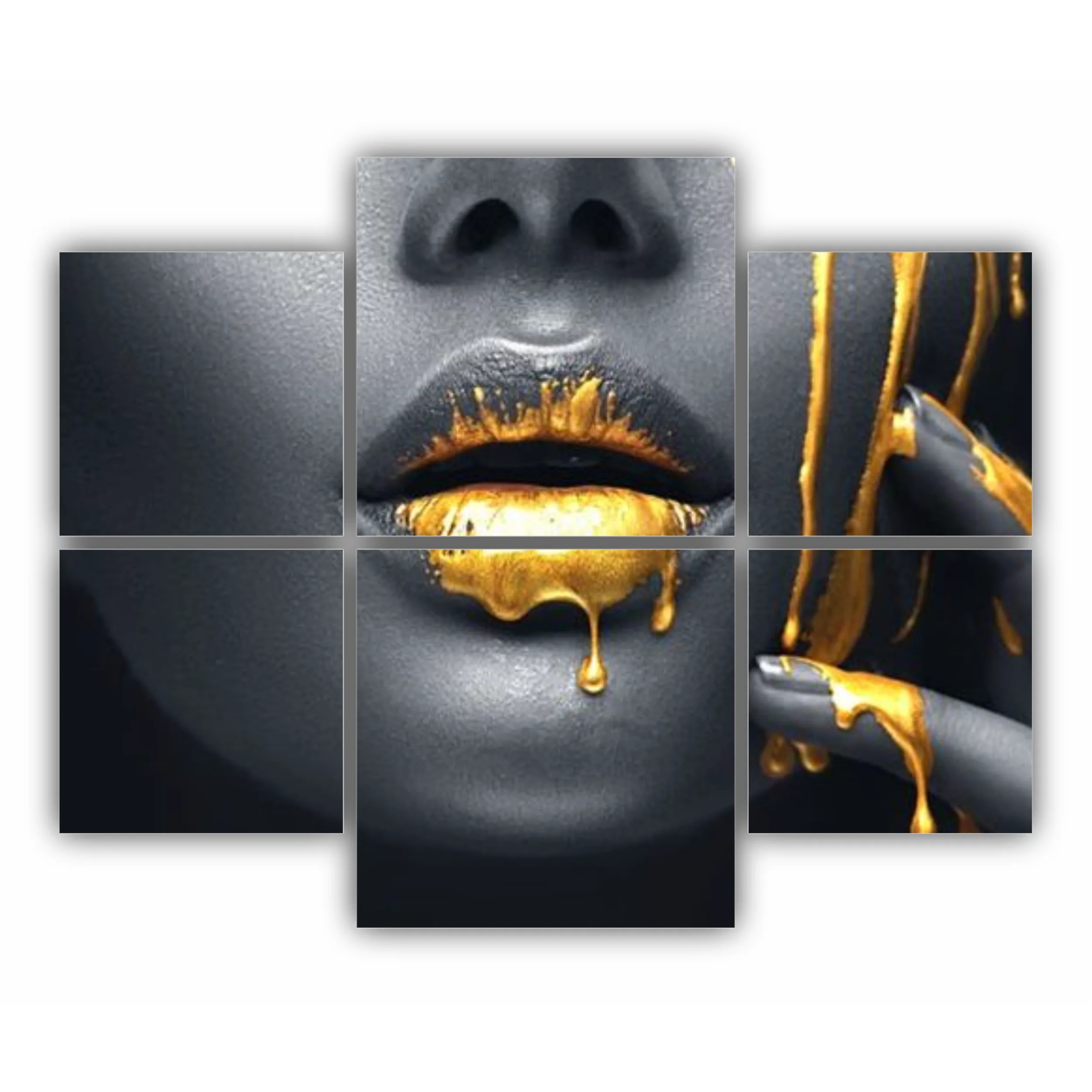 Women in golden makeup - Lips golden