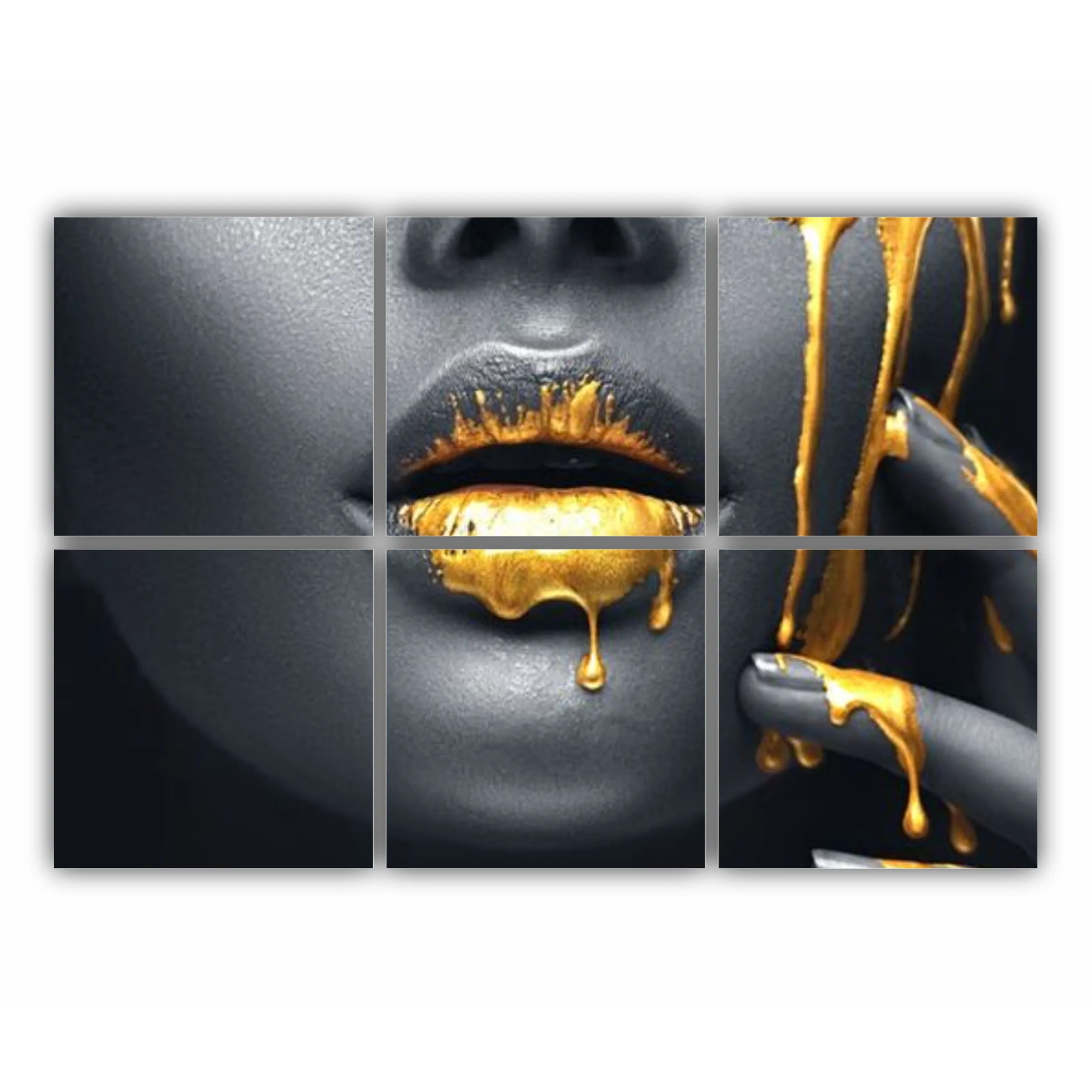 Women in golden makeup - Lips golden