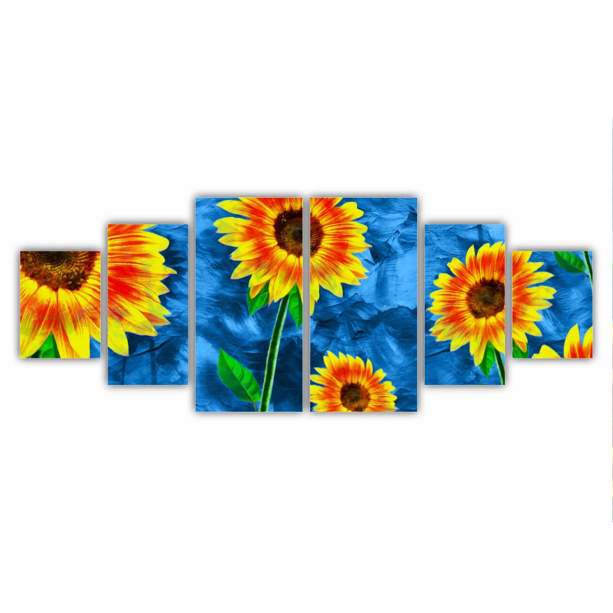 Yellow sunflowers on blue abstract background