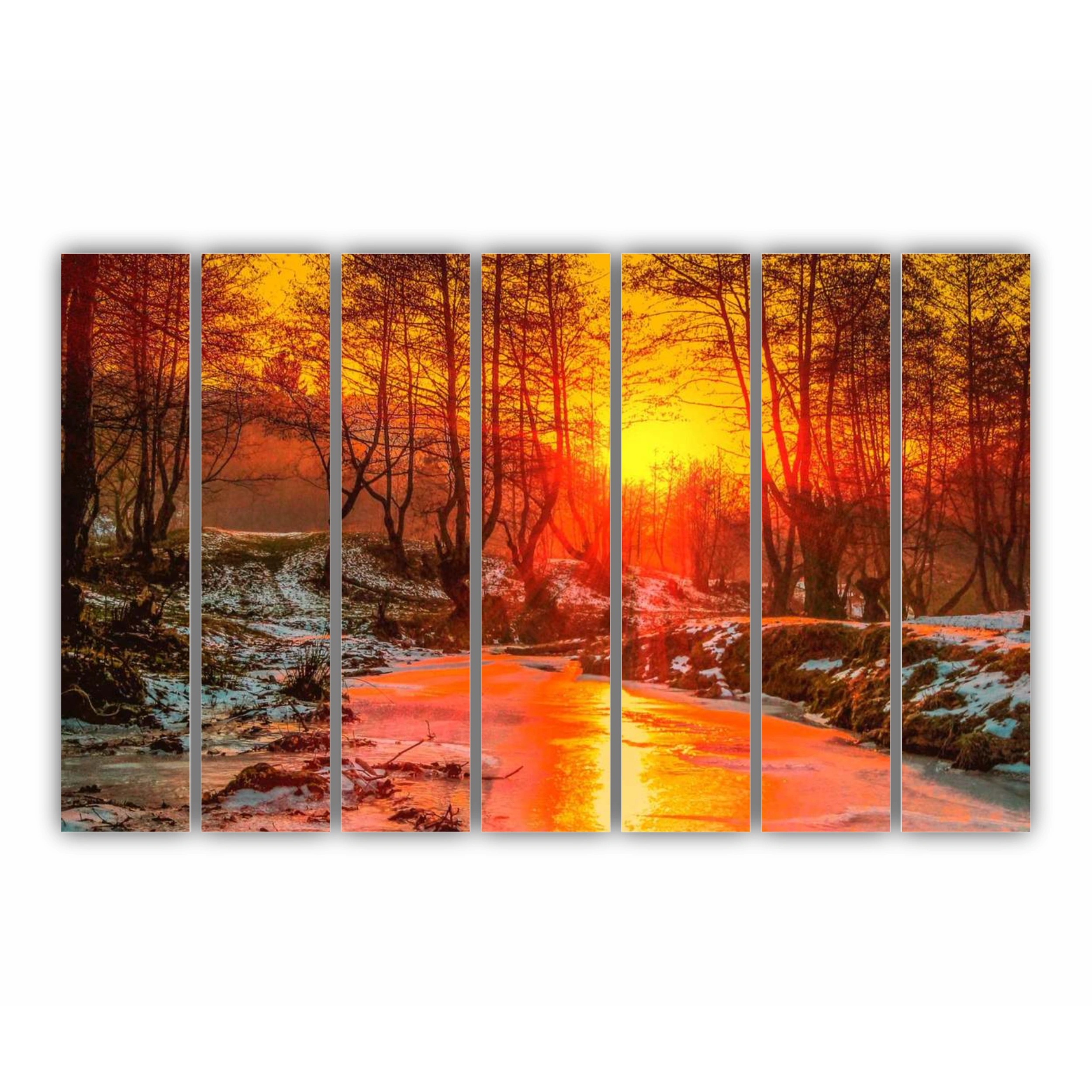 Cold sunset - Oil painting, digital illustration art work. Cindrel river, Cisnadioara village area, Sibiu county, Romania.