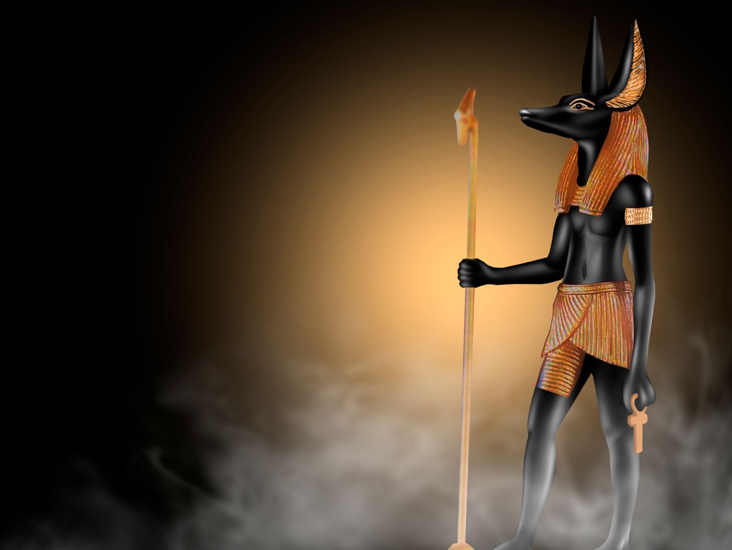 Anubis al Egiptului Antic (zeul mortii) - Fundal egiptean abstract intunecat