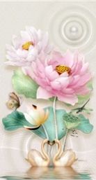 Ilustratie 3D a florilor de lotus - fluturi si lebede