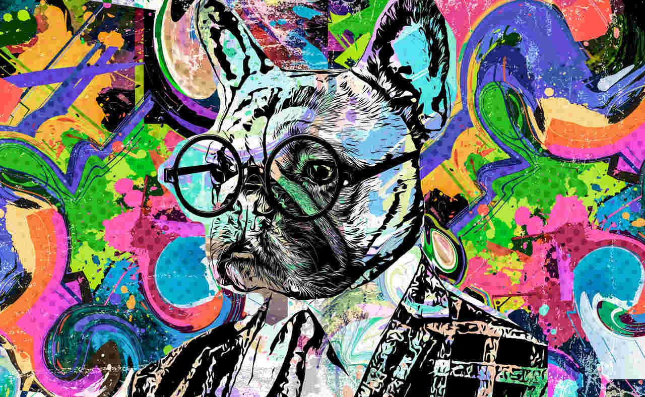 ANIMALS - colorat - bulldog -pictura abstracta 3